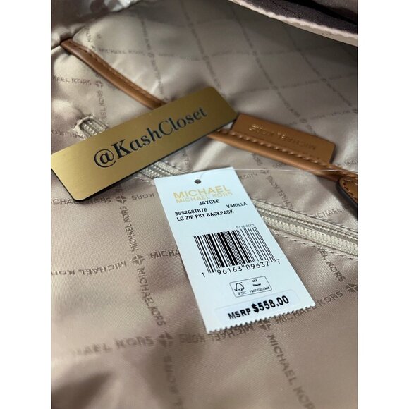 Michael Kors backpack jaycee large front pocket backpack MK signature vanilla - Picture 10 of 11